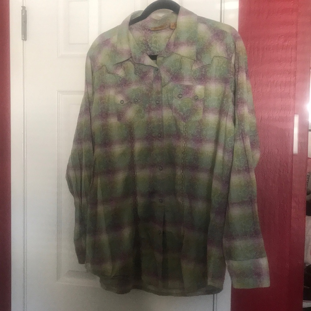 Plaid country style button up with embellishments
